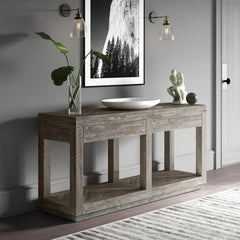 Distressed Finish Warner 60''  Solid Wood Console Table Contemporary Style