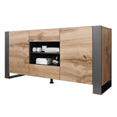 Woody Modern 64.5-inch Sideboard Buffet - Oak/Gray Take your Dining Experience to Entirely New and Fashionable Heights