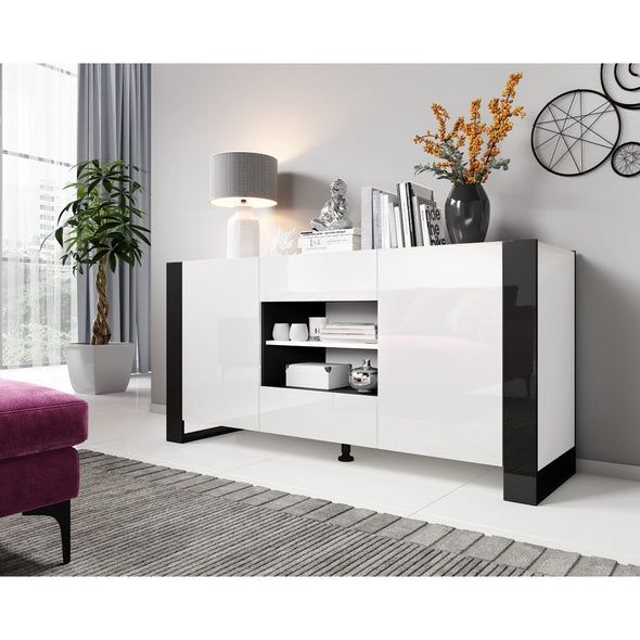 Woody Modern 64.5-inch Sideboard Buffet - White/Black Take your Dining Experience to Entirely New and Fashionable Heights