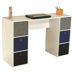 White Writing Desk 6 Bins Provide Multiple Storage Options