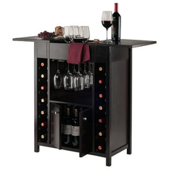 Bar Cabinet 14 Bottles Shelves And Hang Wine Glasses Center Compartment