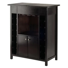 Bar Cabinet 14 Bottles Shelves And Hang Wine Glasses Center Compartment