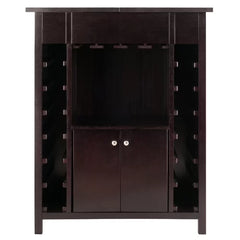 Bar Cabinet 14 Bottles Shelves And Hang Wine Glasses Center Compartment