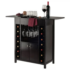 Bar Cabinet 14 Bottles Shelves And Hang Wine Glasses Center Compartment