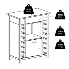 Bar Cabinet 14 Bottles Shelves And Hang Wine Glasses Center Compartment