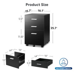 Black Kopelan 16.1'' Wide 3 -Drawer Mobile Vertical Filing Cabinet Design