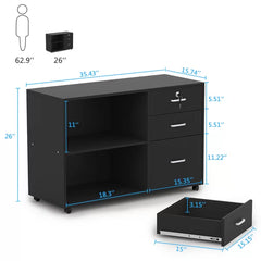 White 35.43'' Wide 3 -Drawer Mobile Lateral Filing Cabinet Free Standing