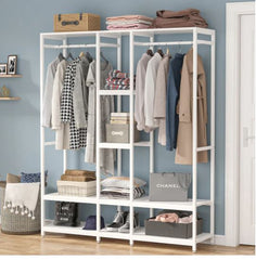 Double Rod Free standing Closet Organizer Heavy Duty Clothe Closet Storage Shelves White