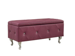 Upholstered Tufted Storage Bench Bonded Leather Purple Elegant Curves