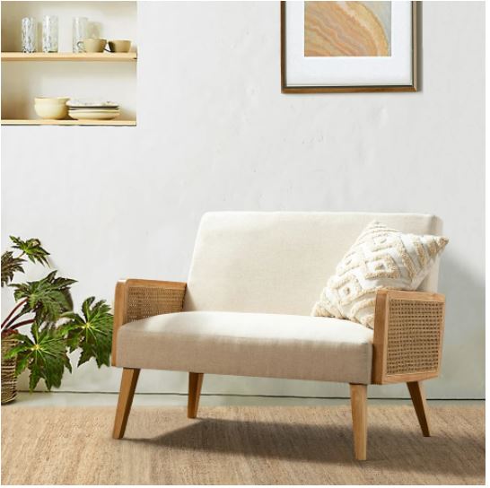 Beige Criss Arm Loveseat Blue Sturdy Hardwood Frames