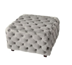 Adeco Grey Square Tufted Fabric Bench Footstool Made of Fabric and Wood