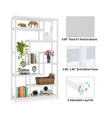 8-Shelves Staggered Bookshelf Industrial Etagere Bookcase All White