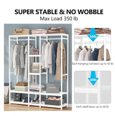 Double Rod Free standing Closet Organizer Heavy Duty Clothe Closet Storage Shelves White