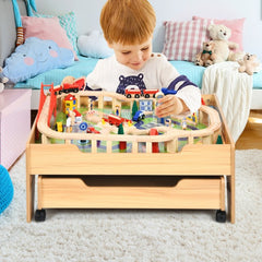 Children's Wooden Railway Set Table with 100 Pieces Storage Drawers Storage Drawer Prevents Missing Pieces After Playing