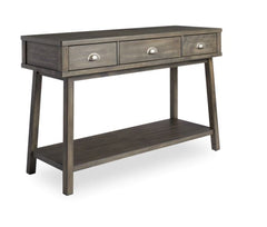 Grey 3 Drawer Rectangle Console Table Crafted of Solid Wood and Metal